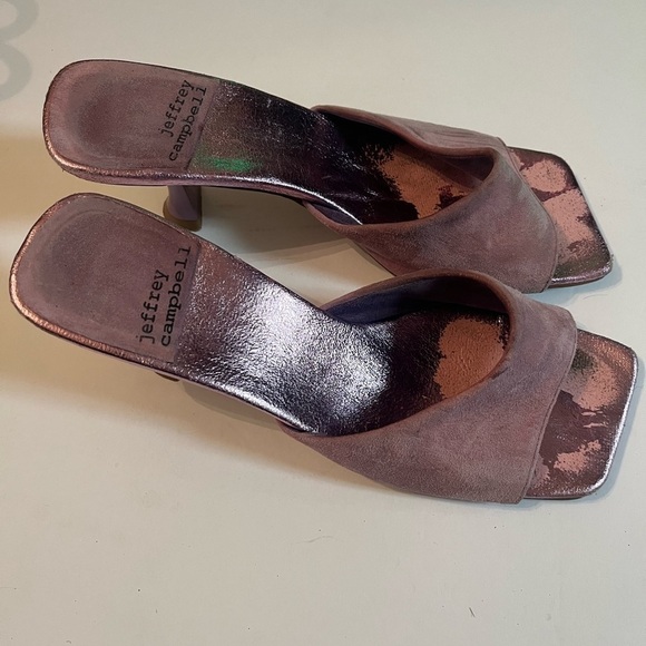 Vintage 90s Jeffrey Campbell Pink Suede Sz 7 Open Toe Mules Slip On - Picture 7 of 10
